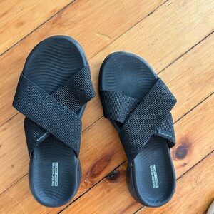 Skechers Black Cross-Strap Slide Sandals